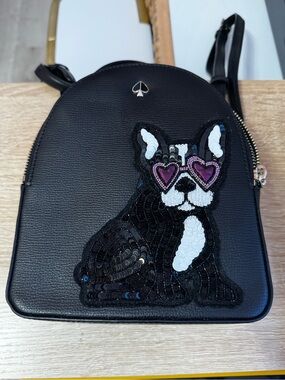 kate spade Black Leather Mini Backpack with Sequined Dog Patch - Francois